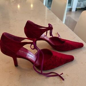 Red velvet evening shoe